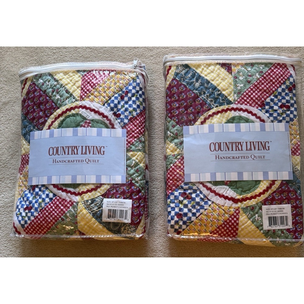 Vintage Country Living Handcrafted Patchwork Quilt Throw 50x50 NEW Cherries